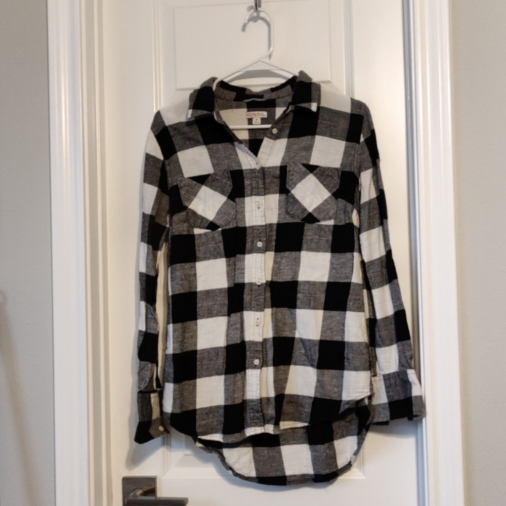 Black and white plaid button down shirt